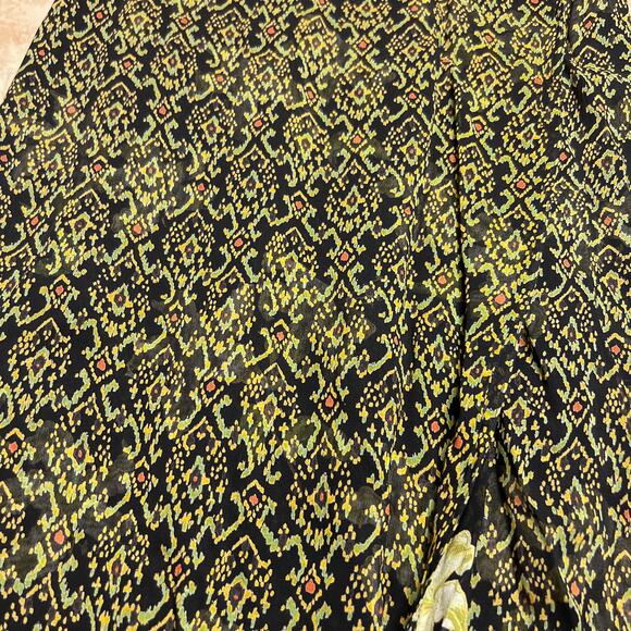 Vintage 90s Geometric Floral Print Reversible Faux Wrap Maxi Skirt Mesh Fairy - Picture 3 of 8